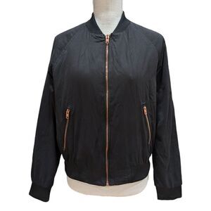 Superdry JKT Lightning Bomber Jacket Black with Rose Gold Zip Women's Size M